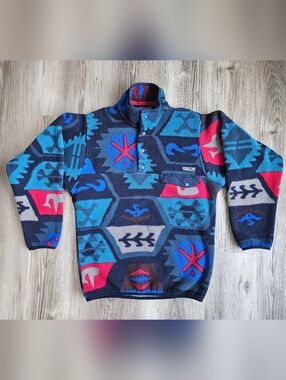 Patagonia Synchilla Underwater Blue Aztec Snap T Fleece Pull Over